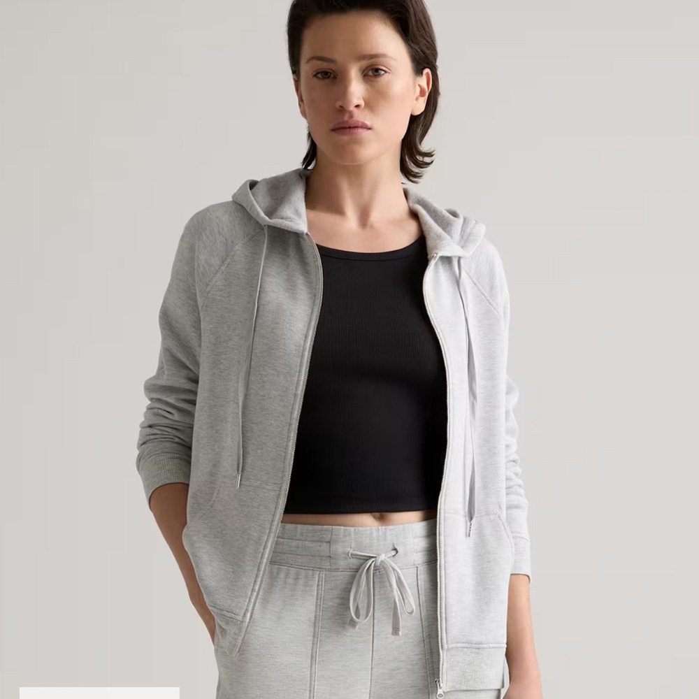 Quince SuperSoft Fleece Full-Zip Hoodie Heather Gray L Athleisure Lounge Cozy